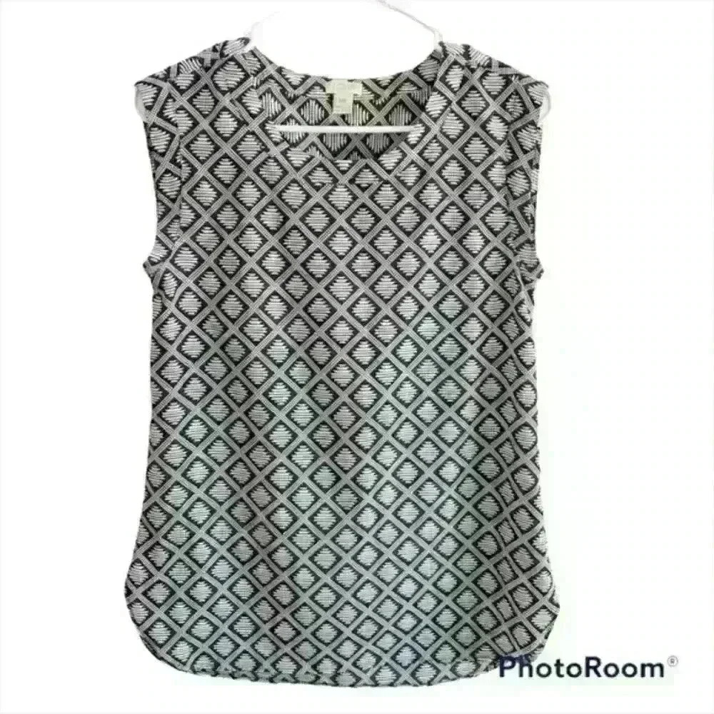 J. Crew Factory black and white print cap sleeve blouse size xxs